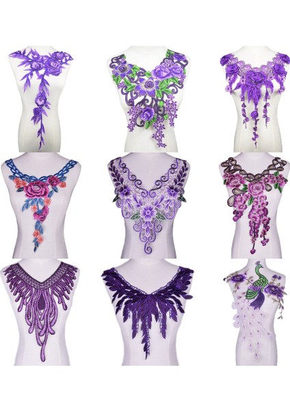 No.41 Tarzı Urple Nakış Yaka Yaka Venise Dantel Çiçekler Yaka Aplike Trim, Dantel Kumaş Dikiş Malzemeleri (Yurt Dışından)