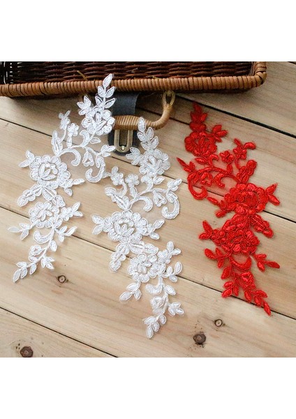 Şarap Kırmızısı Tarzı Dıy Gelinlik Için Işlemeli Dantel Aplike Dantel Trim Kapalı Beyaz Kırmızı Kirli Beyaz Gümüş Renk Havası 24.5*9.5cm (Yurt Dışından) fiyatları
