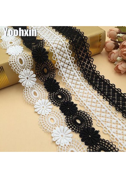 Siyah Stil Lüks Suda Çözünür Nakış Beyaz Siyah Çiçek Dantel Kumaş Trim Şerit Dıy Dikiş Yaka Zanaat Gipür Gelinlik Dekoru (Yurt Dışından)
