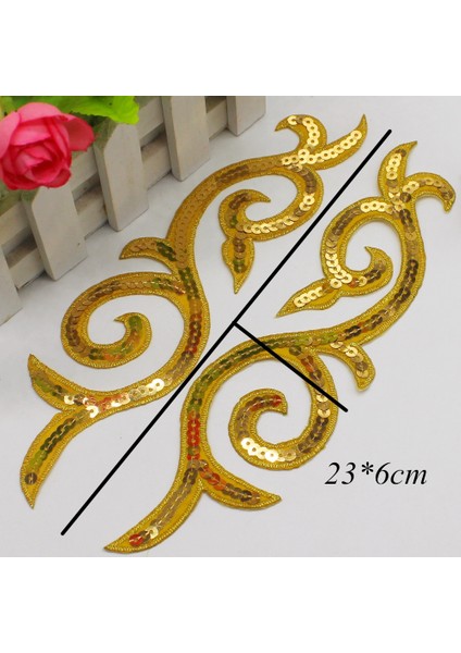 Kırmızı Stil 1 Çift Payetli Çiçek Aplikler Demir On Altın Nakış Yamaları Ayna Çifti Madeni Pul Renkli Çiçek Düzeltir 23*6 cm (Yurt Dışından)