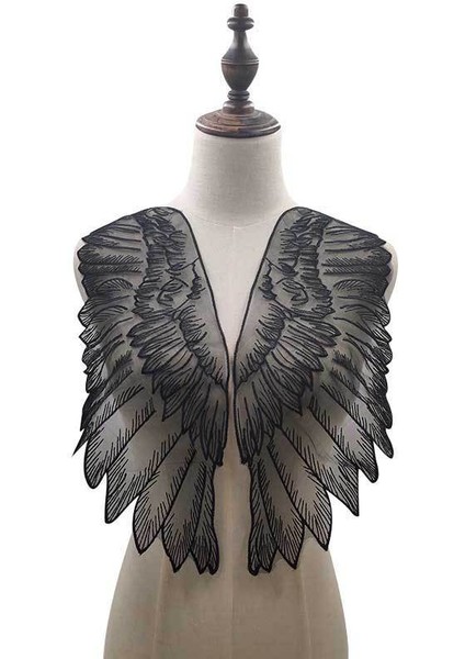 Siyah Stil 2 Adet Lüks Tül Organze Dantel Kumaş Kanatları Aplike Yamalar Nakış Dikiş Süslemeler Bezemeler Elbise Gipür Malzemeleri (Yurt Dışından)