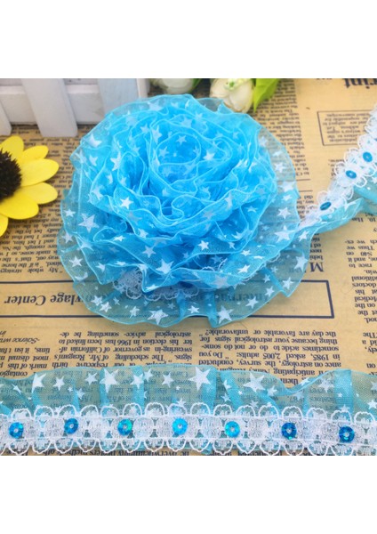 Gök Mavisi Tarzı Dıy 5 Yards 2 Katmanlı Genişlik Yıldız Organze Dantel Toplanan Pileli Payetli Trim Ev El Yapımı Kumaş Dekorasyon (Yurt Dışından)