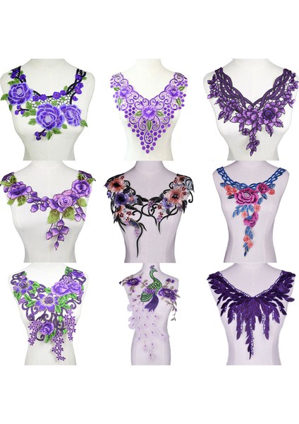 No.12 Tarzı Mor Venise Şifon Dantel Kumaş Elbise Aplike Motifli Bluz Dikiş Trimler, Dıy Yaka Yaka Kostüm Dekorasyon Scrapbooking (Yurt Dışından) fiyatları