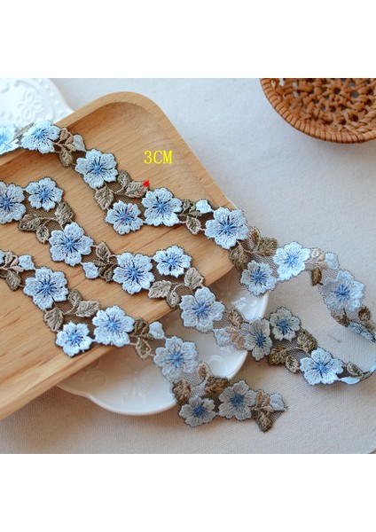 Mavi Stil 1 Yard Mavi Bej Işlemeli Iplik Çiçek Dantel Trim Dıy Konfeksiyon Aksesuarları Tığ Işi Dantel Şerit 3cm (Yurt Dışından)
