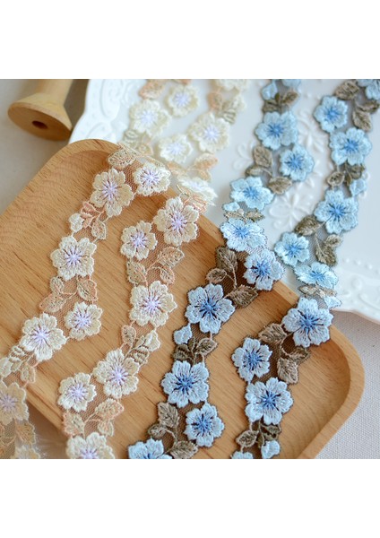Mavi Stil 1 Yard Mavi Bej Işlemeli Iplik Çiçek Dantel Trim Dıy Konfeksiyon Aksesuarları Tığ Işi Dantel Şerit 3cm (Yurt Dışından)