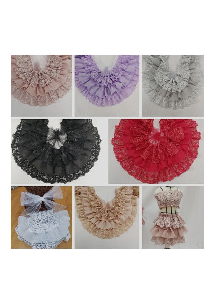 Açık Bej 13CM Stili 1 Metre 10 Renk 3 Katmanlar Fırfır Dantel Şerit El Sanatları Işlemeli Şifon Dantel Trim Giyim Süslemeleri Dıy Dikiş Kumaş (Yurt Dışından)
