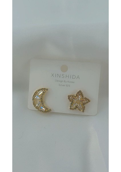 Kadın Ay Yıldız Model Küpe Gold Renk