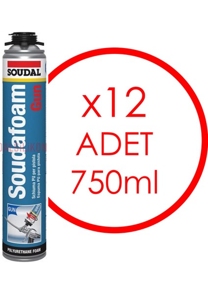 12 Adet Soudal Soudafoam Gun Tabancalı Kullanılan Köpük 750ML 850GR 147081