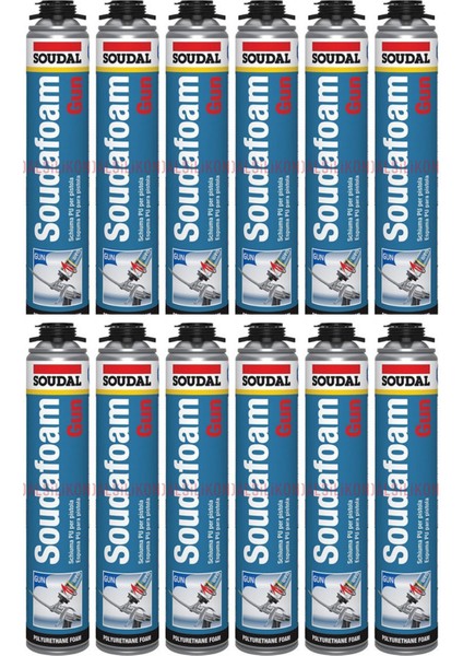 12 Adet Soudal Soudafoam Gun Tabancalı Kullanılan Köpük 750ML 850GR 147081