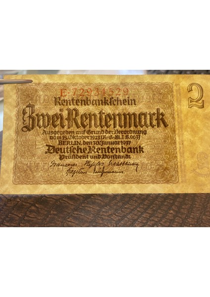 Alman Reich Dönemi 1937 Deutsches Reich 2 Mark Zwei Rentenmark Reichsbanknote Çil Altı - Ça (About Uncirculated Au)