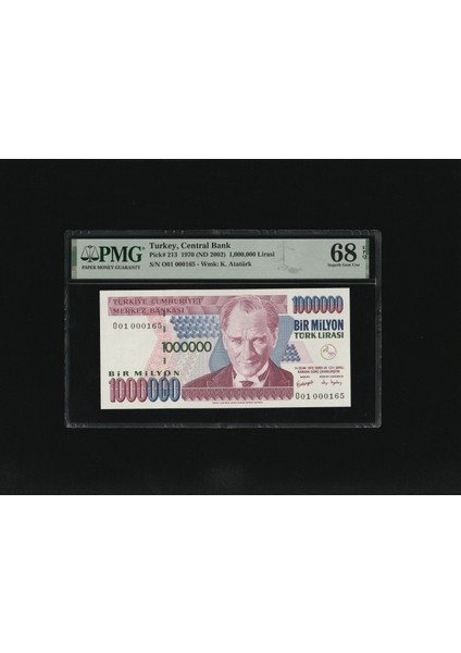 Top Pop Pmg 68 Epq Super Gem Unc Çil Bir Milyon 1.000.000 Türk Lirası S/n O01 000165 7. Ems 3.t