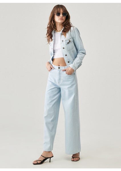 Kadın Yüksek Bel Loose Fit Denim Pantolon L32AGGOU