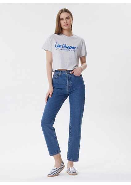 Yüksek Bel Geniş Paça Straight Koyu Lacivert Kadın Denim Pantolon 242 Lcf 121001 Clara Posey Db Mıd