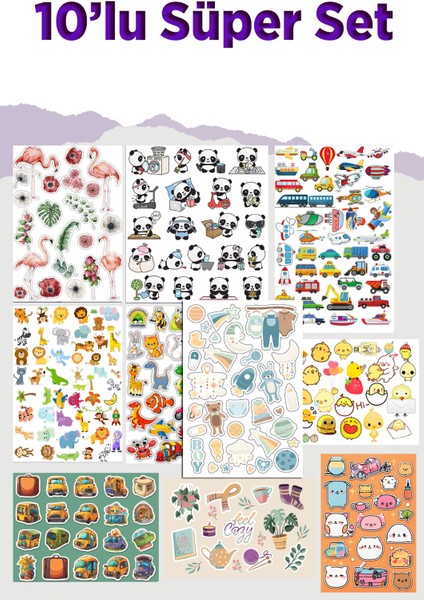 10 Sayfa Sevimli Hayvan Sticker Set -Planner Ajanda Bullet Journal Için Uygun Set