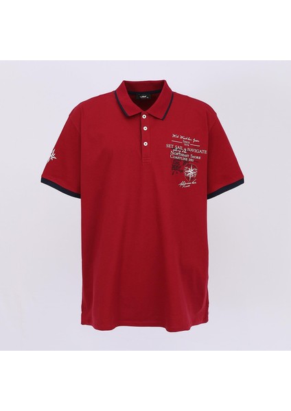 Erkek Büyük Beden Kısa Kol Baskılı Polo Yaka Tişört - BPL-400220 - Bordo