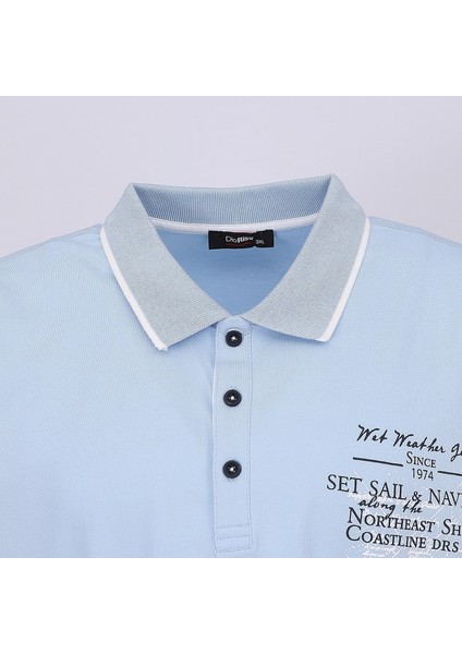 Erkek Büyük Beden Kısa Kol Baskılı Polo Yaka Tişört - BPL-4002306 - Buz Mavisi modelleri