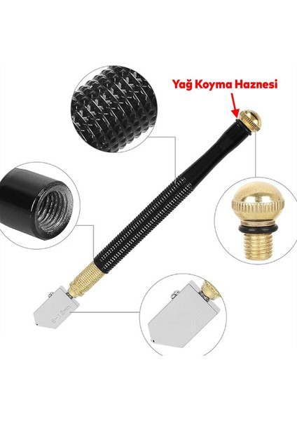 Cam Kesici Elması Yağlı 178 mm Profesyonel Kesici THT561781 Elmas Cam Kesme Tekerleği Camcı Kiti