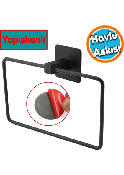 Bez Havluluk Aparatı Bez Havlu Askısı Paslanmaz Yapışkanlı Lavabo Banyo Metal Siyah Kare Stand