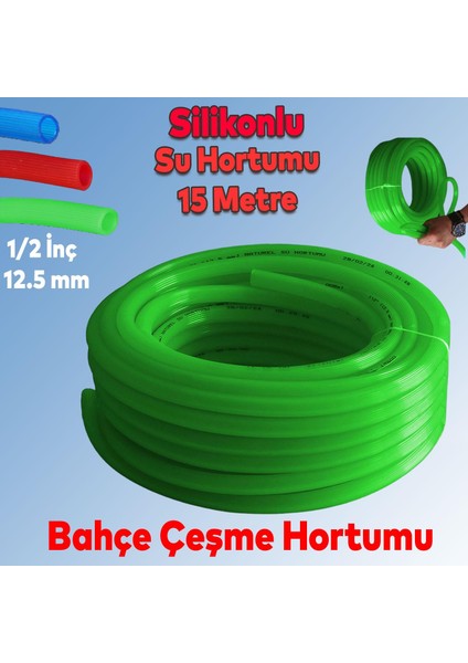 Bahçe Çeşme Su Hortumu Iç Çap 1/2 Naturel Silikonlu Sulama Araç Yıkama Hortum 15 Metre