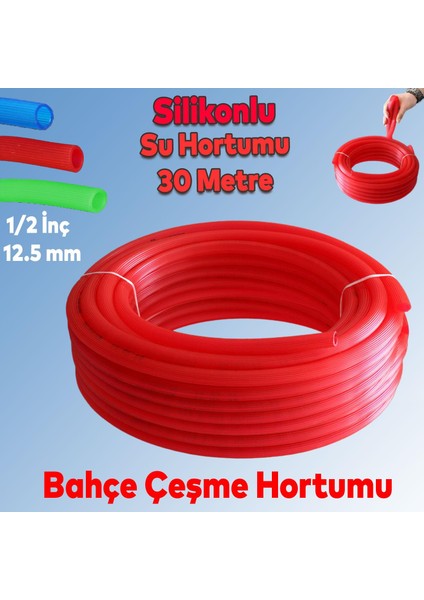Bahçe Çeşme Su Hortumu Iç Çap 1/2 Naturel Silikonlu Sulama Araç Yıkama Hortum 30 Metre