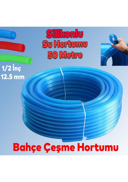 Bahçe Çeşme Su Hortumu Iç Çap 1/2 Naturel Silikonlu Sulama Araç Yıkama Hortum 50 Metre