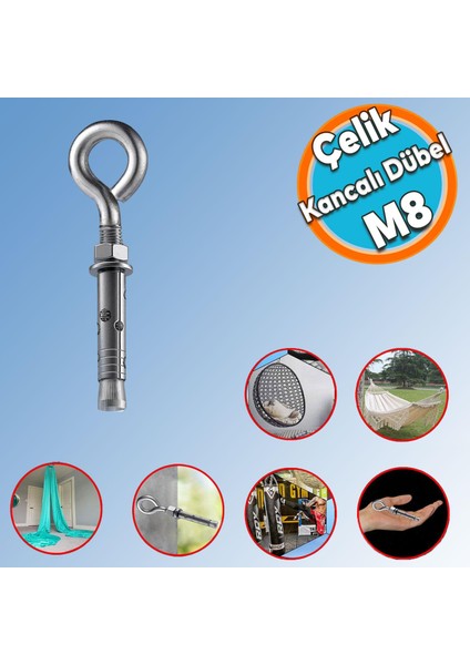 Kancalı Çelik Dübel Hamak Salıncak Boks Torbası Lamba Avize Için Gömlekli Kapalı Ağız Kanca M8