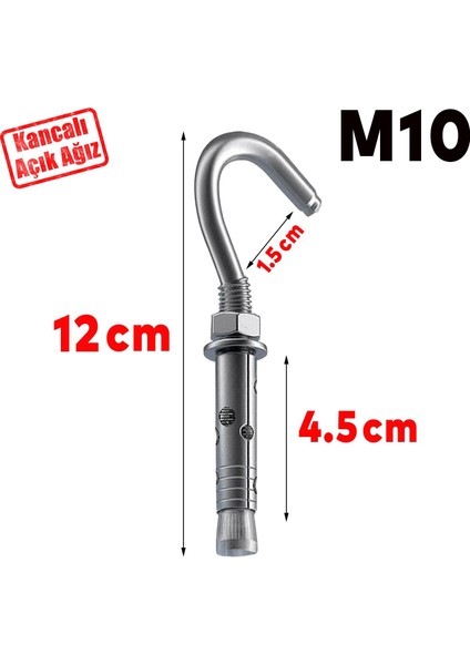 Kancalı Çelik Dübel M10 (5 Adet) Salıncak Boks Torbası Avize Için Gömlekli Açık Ağız Kanca fiyatları