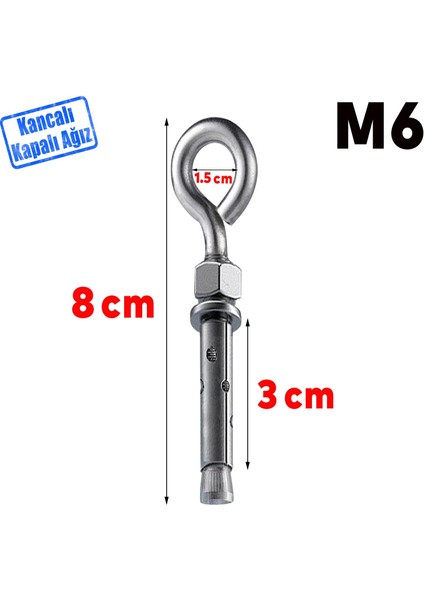 Kancalı Çelik Dübel M6 (5 Adet) Salıncak Boks Torbası Lamba Avize Için Gömlekli Kapalı Ağız Kanca fiyatları