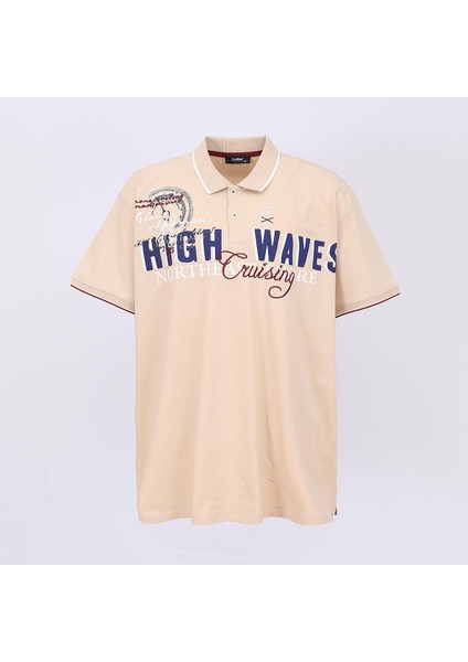 Erkek Kısa Kol Polo Yaka Baskılı Büyük Beden T-Shirt - BPL-400377 - Bej