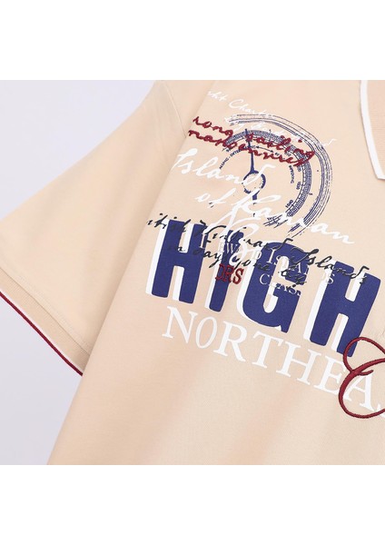 Erkek Kısa Kol Polo Yaka Baskılı Büyük Beden T-Shirt - BPL-400377 - Bej modelleri