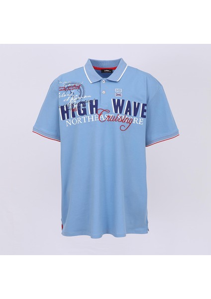 Erkek Kısa Kol Polo Yaka Baskılı Büyük Beden T-Shirt - BPL-400337 - Mavi