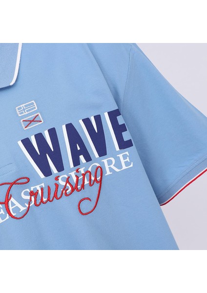 Erkek Kısa Kol Polo Yaka Baskılı Büyük Beden T-Shirt - BPL-400337 - Mavi modelleri