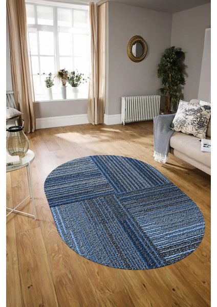 Dijital Kaymaz Yıkanabilir Modern Desen Oval Yolluk Mutfak Salon Halısı, N-O-Modern-34-Mavi, modelleri