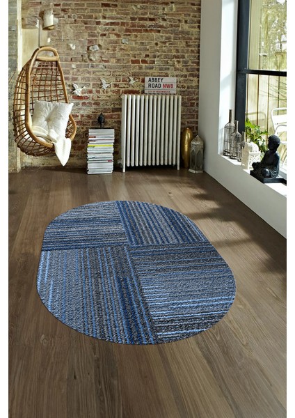 Dijital Kaymaz Yıkanabilir Modern Desen Oval Yolluk Mutfak Salon Halısı, N-O-Modern-34-Mavi, fırsatları