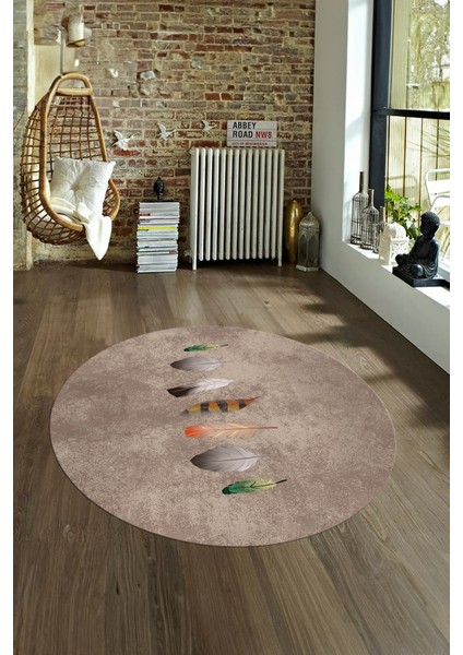 Dijital Kaymaz Taban Yıkanabilir Modern Desen Yuvarlak Mutfak Salon Halısı, N-Y-Modern-115-Kahve, fırsatları
