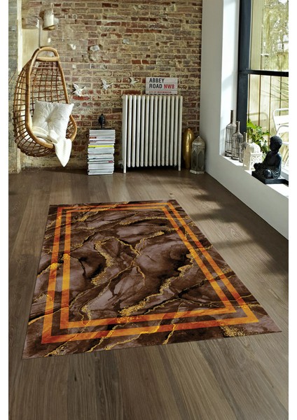 Dijital Baskılı Kaymaz Taban Yıkanabilir Mermer Yolluk Mutfak Salon Halısı, N-Mermer-04-Kahve,