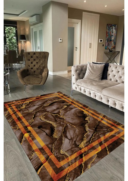 Dijital Baskılı Kaymaz Taban Yıkanabilir Mermer Yolluk Mutfak Salon Halısı, N-Mermer-04-Kahve, fırsatları