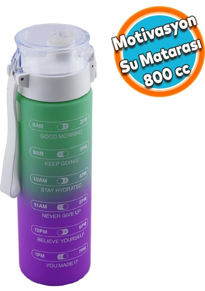 Motivasyon Matarası Su Matara Okul Suluk Pipetsiz Su Şişesi Sporcu Suluğu Çift Renk Sızdırmaz 800 cc