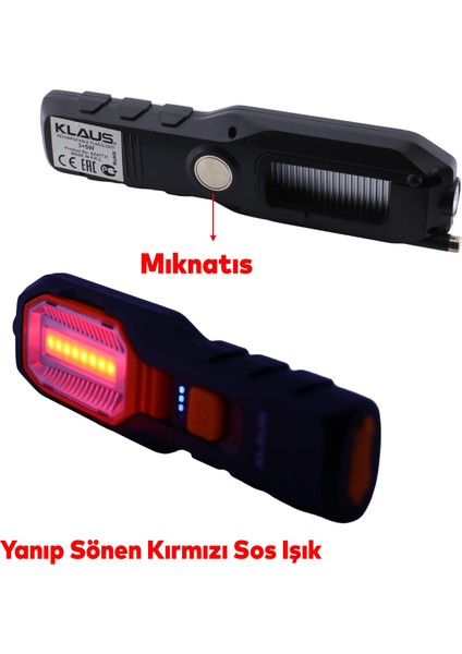 El Feneri Mıknatıslı Iş Lambası Askılı Işıldak Kamp Lambası Şarjlı Gece Lambası LED 3+5 W