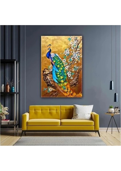 Yağlı Boya Efektli Tavus Kuşu Gold Kiraz Ağacı Kanvas Tablo ART0049 Tablo