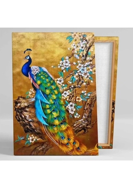 Yağlı Boya Efektli Tavus Kuşu Gold Kiraz Ağacı Kanvas Tablo ART0049 Tablo fiyatları