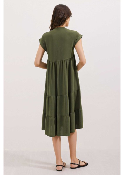 2398 V Yaka Volanlı Elbise - Haki fırsatları