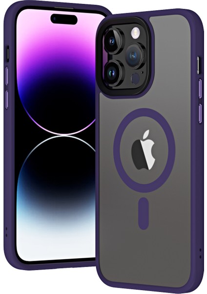Apple iPhone 14 Pro Max - Uyumlu Wireless Şarj Özellikli Zore Hibrit Magsafe Kapak-Mor