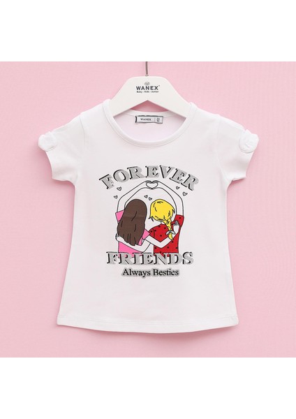 Kız Çocuk Kısa Kol Tişört - 32534 - Beyaz