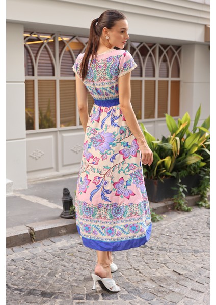 1701 Bel Lastik Desenli Elbise - Pudra fırsatları