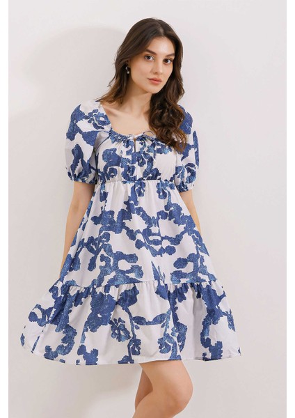 2351 Kloş Poplin Elbise - D.lacivert