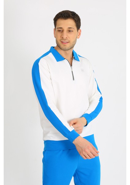 7070 Regular Fit Yarım Fermuarlı Ikili Renk Uyumlu Erkek Takım