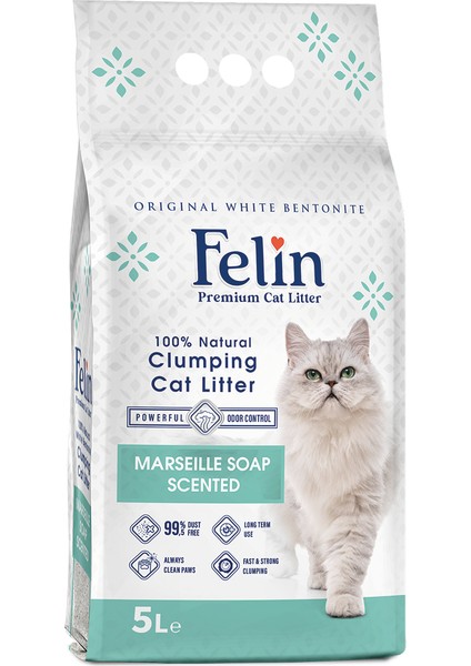 Marsilya Sabunu Kokulu Topaklanan İnce Taneli Kedi Kumu 5l