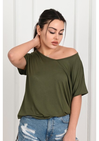 Kadın V Yaka Kısa Kollu T-Shirt 1478-23 fiyatları