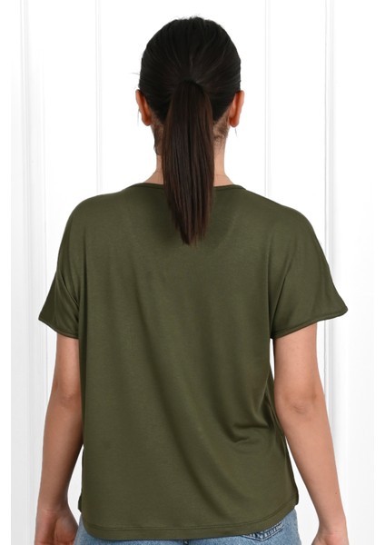 Kadın V Yaka Kısa Kollu T-Shirt 1478-23 fırsatları